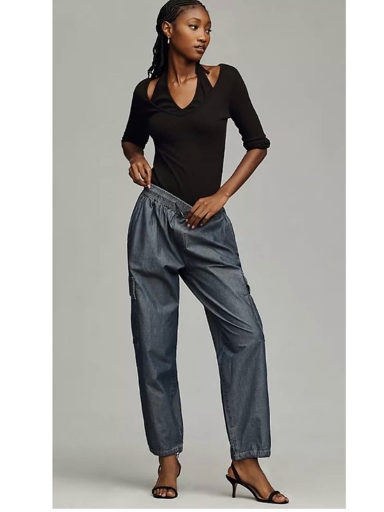 Pilcro Pants - Anthropologie Pilcro Denim Bungee 90s Parachute High Rise Pants Boho Chambray XS
